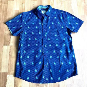 Rebel James & Charli Boy's Cotton My‎ Lucky Shirt Navy w Sharks in Ocean, Size L
